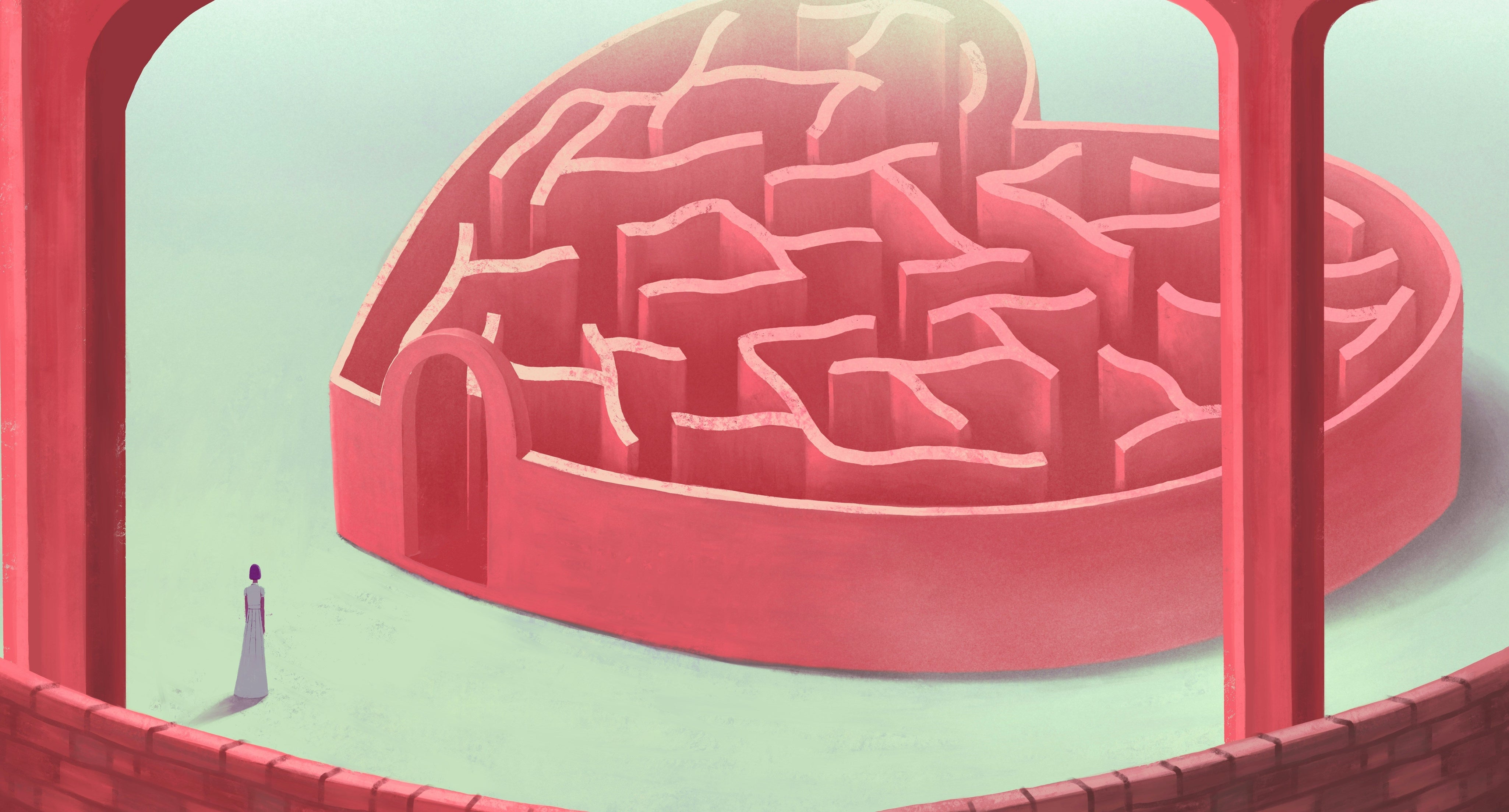Heart Maze with a Woman on the Outside